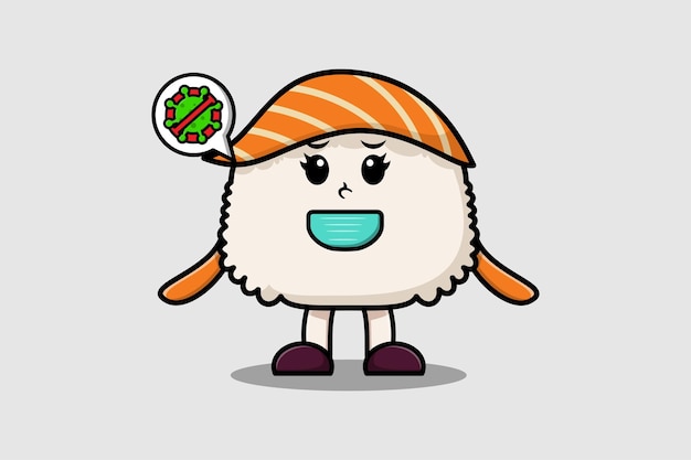 Cute cartoon Sushi using mask to prevent virus