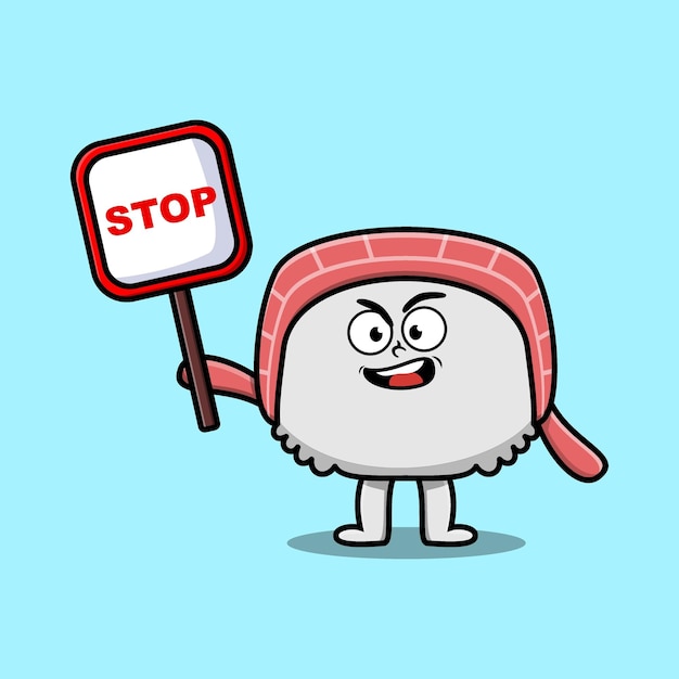 cute cartoon sushi with stop sign board