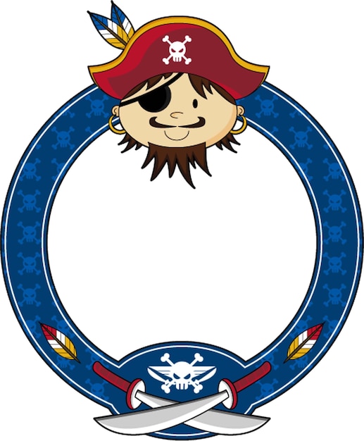 Vector cute cartoon swashbuckling pirate captain character with eyepatch