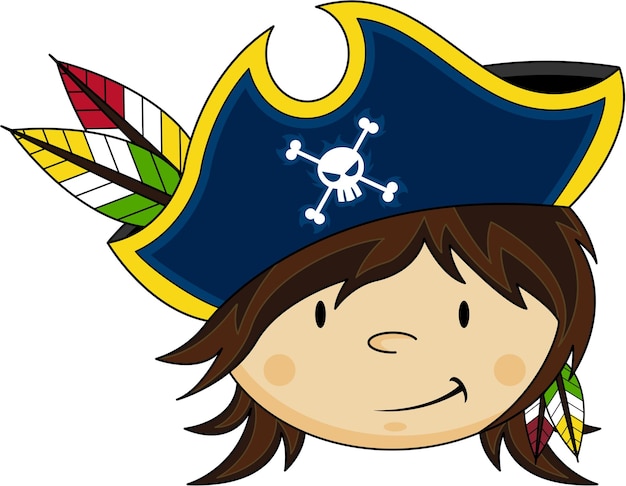 Cute Cartoon Swashbuckling Pirate Captain Character with Feather Hat