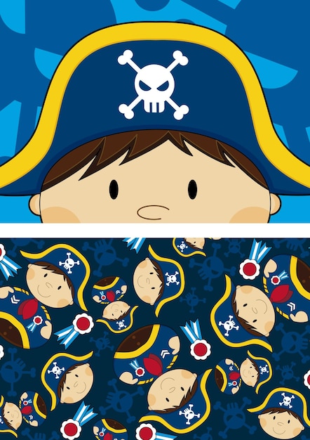 Cute Cartoon Swashbuckling Pirate Captain Character with Rosette Pattern