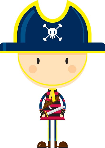 Cute Cartoon Swashbuckling Pirate Captain Character with Sword