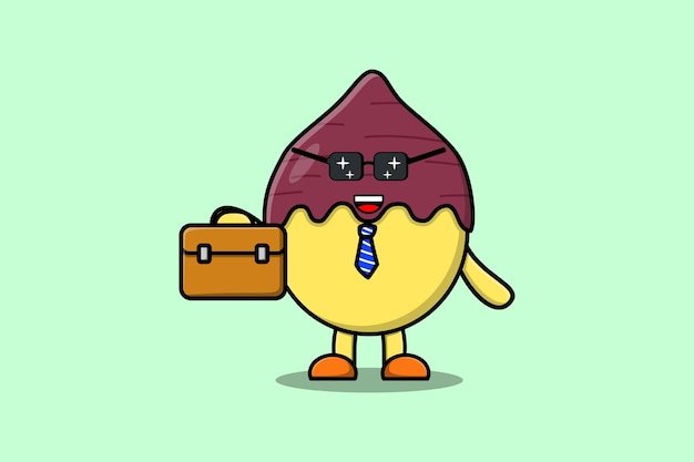 Cute cartoon Sweet potato businessman character holding suitcase illustration