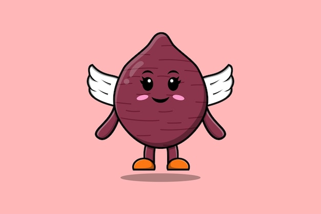 Cute cartoon Sweet potato character wearing wings