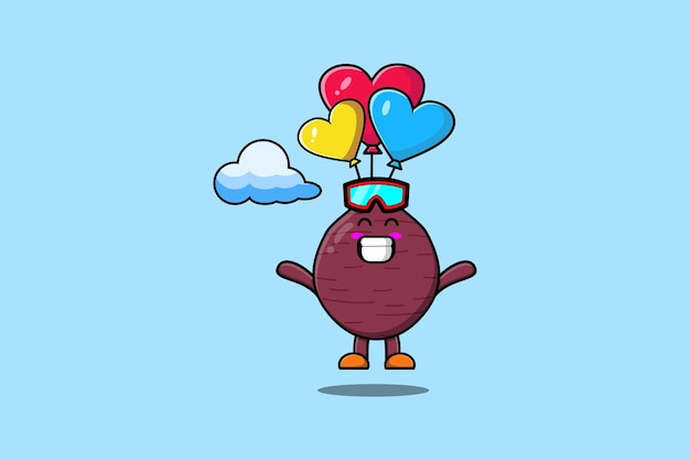 Cute cartoon Sweet potato skydiving with balloon