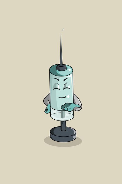 Cute cartoon syringe with smile character design illustration