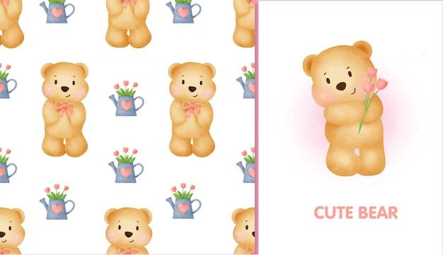 Cute cartoon teddy bear seamless pattern