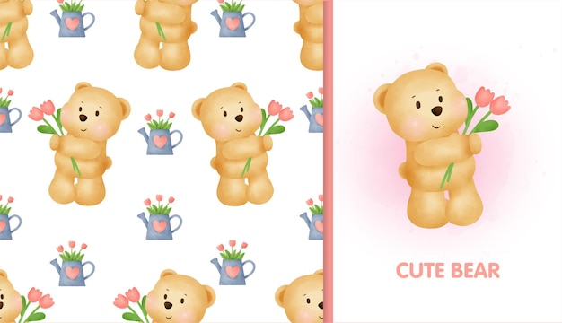 Cute cartoon teddy bear seamless pattern