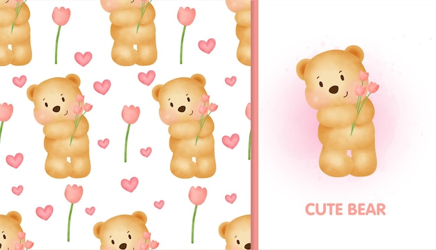 Cute cartoon teddy bear seamless pattern