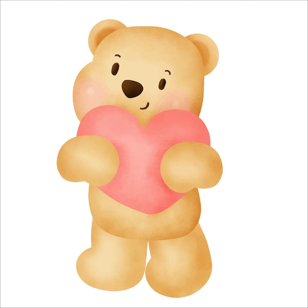 Cute cartoon teddy bear watercolor hand draw