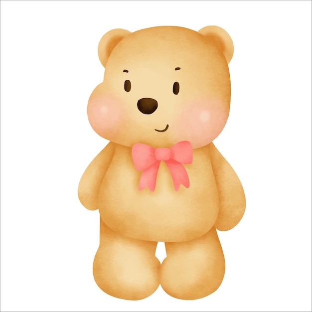 Cute cartoon teddy bear watercolor hand draw