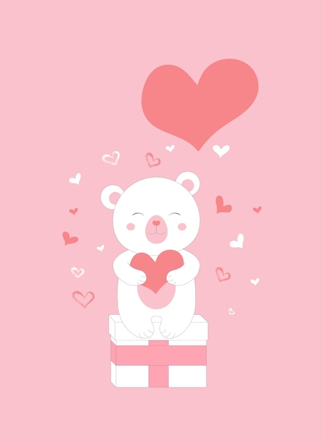 Cute cartoon teddy bear with hearts