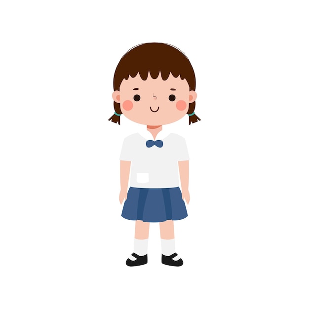 귀여운 태국 만화 학생 캐릭터 학교로 돌아 터 일러스트레이션 평평한 비 색 배경