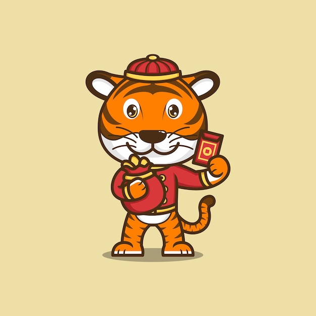 cute cartoon tiger character in chinese new year