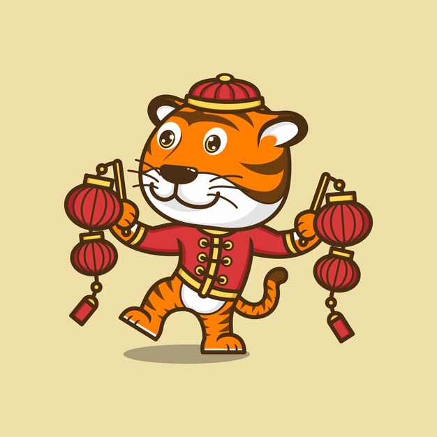 Vector cute cartoon tiger character in chinese new year