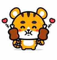 Vector cute cartoon tiger eat meat