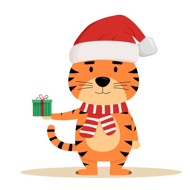 Cute cartoon tiger Funny animal Flat vector illustration