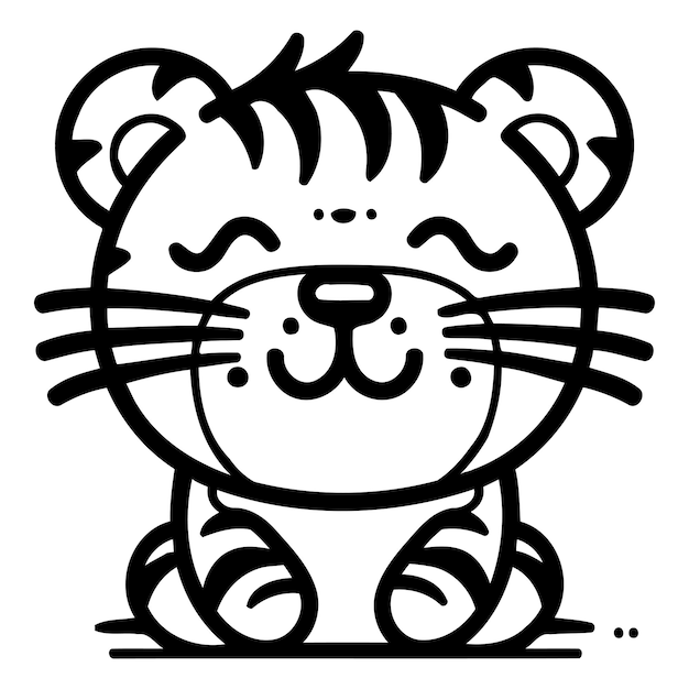 Cute cartoon tiger sitting on a white background Vector illustration