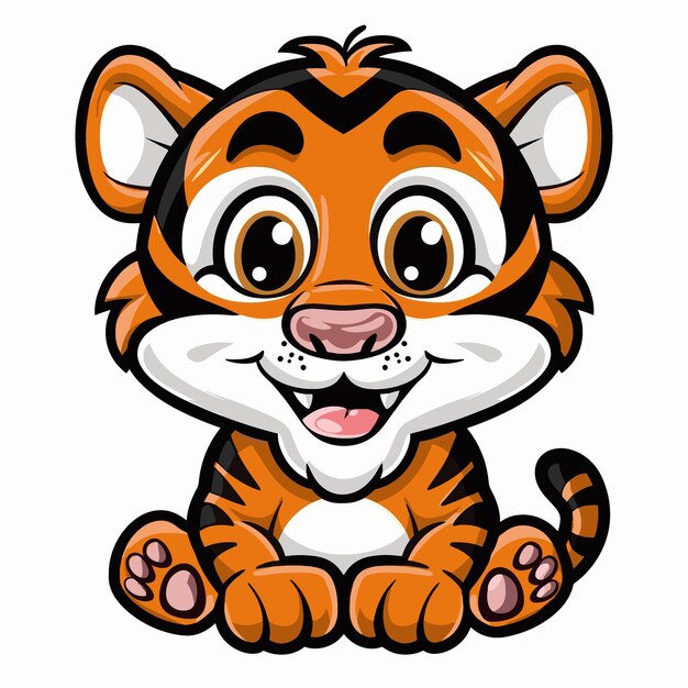 Cute cartoon tiger vector illustration isolated on a white background