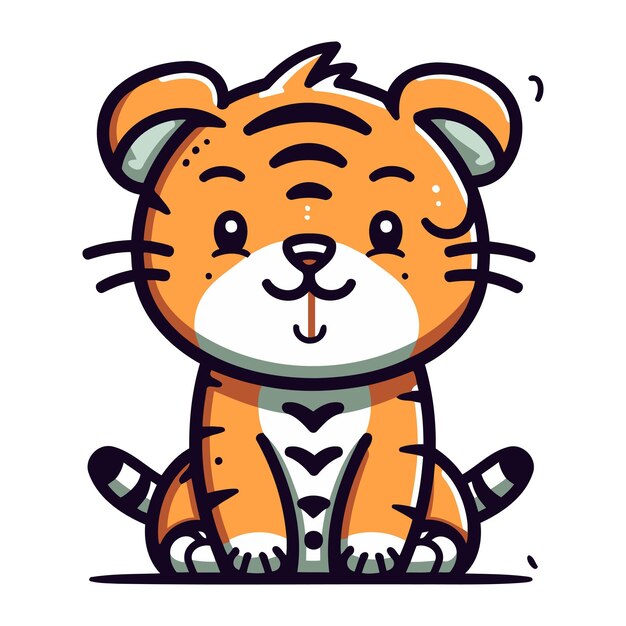Vettore piccola tigre dei cartoni animati illustrazione vettoriale isolata su uno sfondo bianco