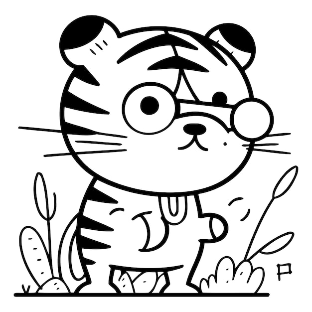 Cute cartoon tiger with glasses vector illustration of a tiger