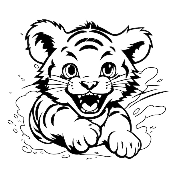 Vector cute cartoon tiger with a splash of water vector illustration