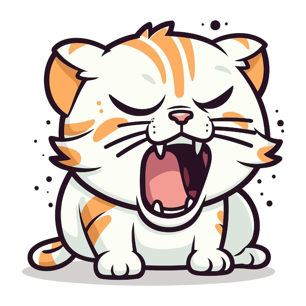 Vector cute cartoon tiger yawning vector illustration isolated on white background