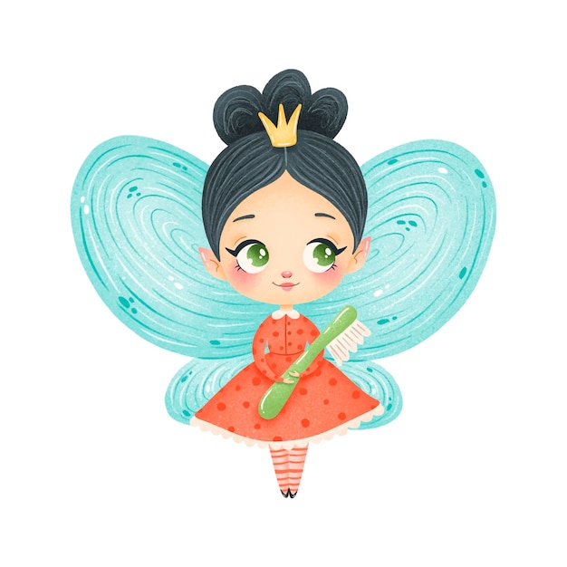 Cute cartoon tooth fairy isolated  