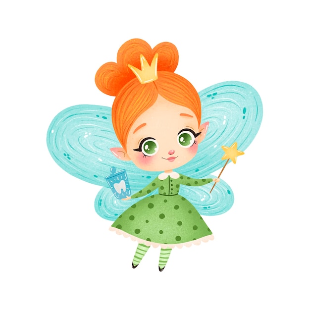 Cute cartoon tooth fairy isolated  