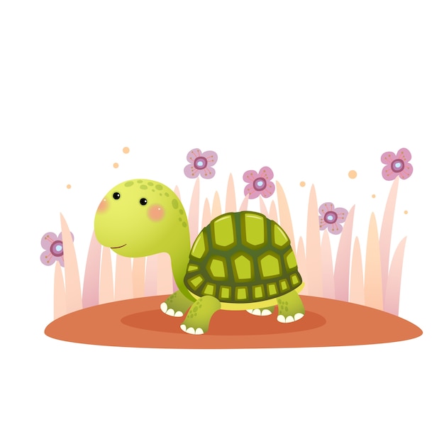 cute cartoon tortoise crawling on the ground