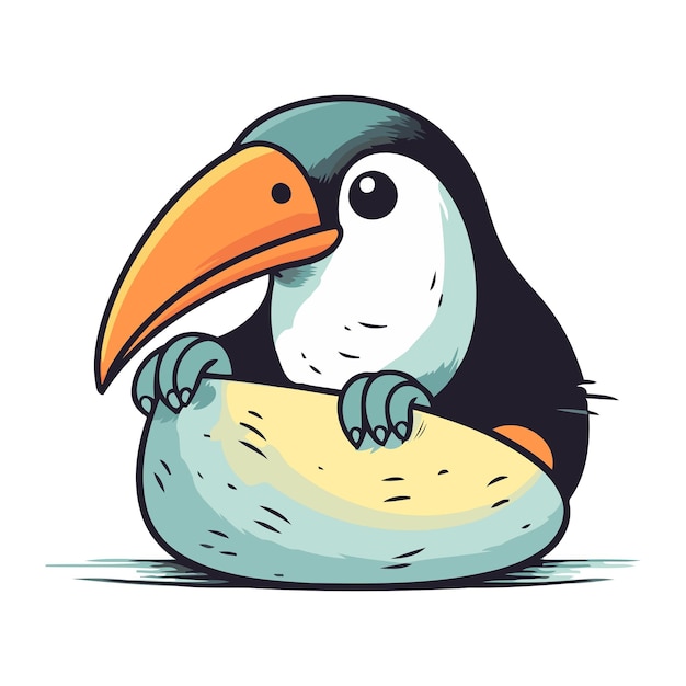 Cartoon toucan carino che tiene un pezzo di ghiaccio illustrazione vettoriale