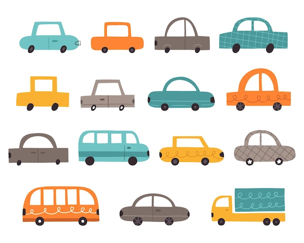 Cute cartoon transport a hand drawn vector collection