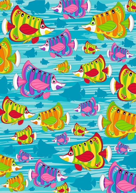 Cute cartoon tropical fish underwater pattern