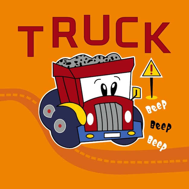 ベクトル 可愛いアニメのトラック ビープビープ 面白い建設輸送