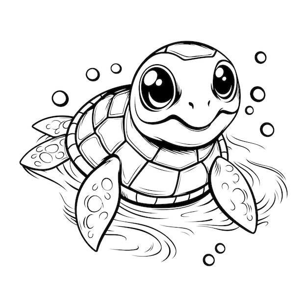 Vector cute cartoon turtle black and white vector illustration for coloring book