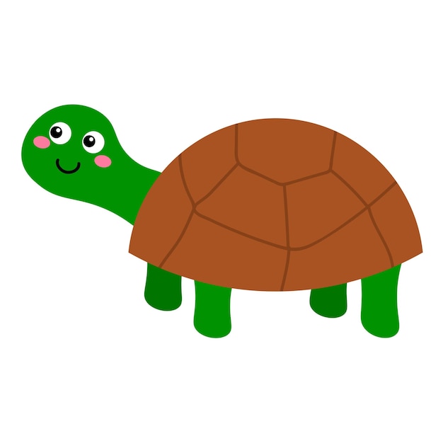 Cute cartoon turtle in childlike flat style isolated on white background