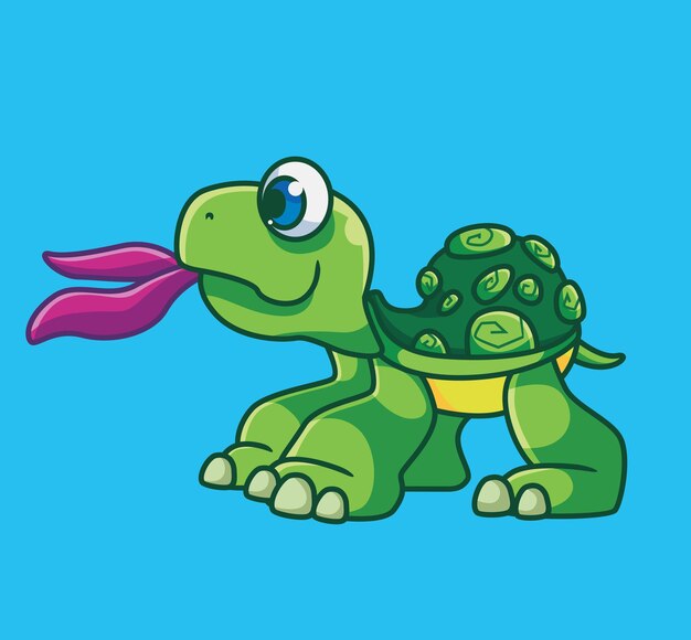 Cute cartoon turtle eating leaf isolated cartoon animal illustration vector