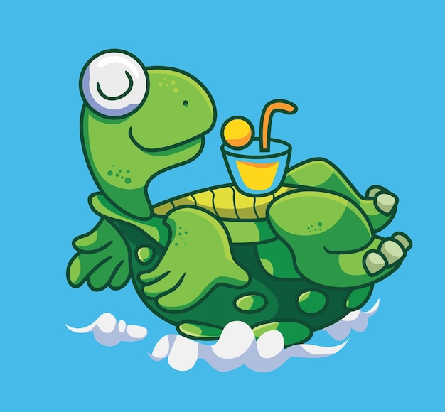 Vector cute cartoon turtle relaxing isolated cartoon animal illustration vector