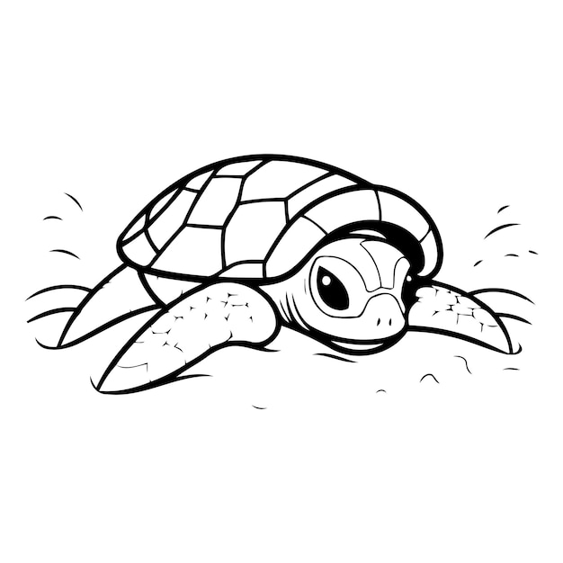 Vettore cute cartoon turtle on the sand vector illustration of a sea animal