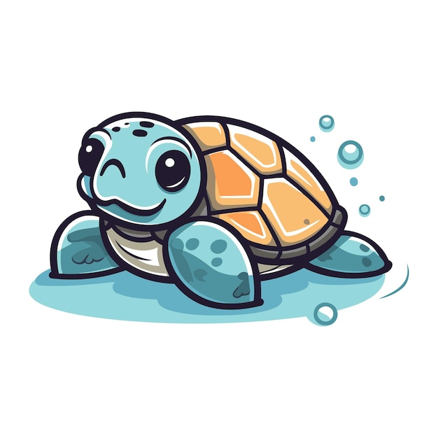 Vector cute cartoon turtle vector illustration of a sea animal isolated on white background