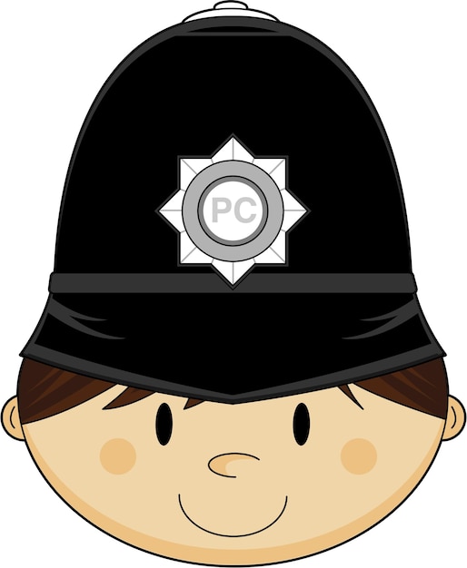 Cute Cartoon UK Policeman Head Emergency Services Illustration