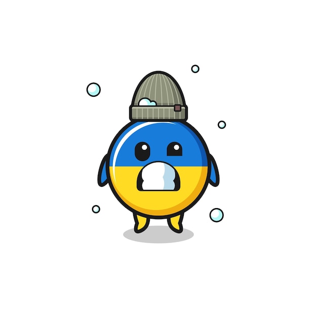 Cute cartoon ukraine flag with shivering expression cute design