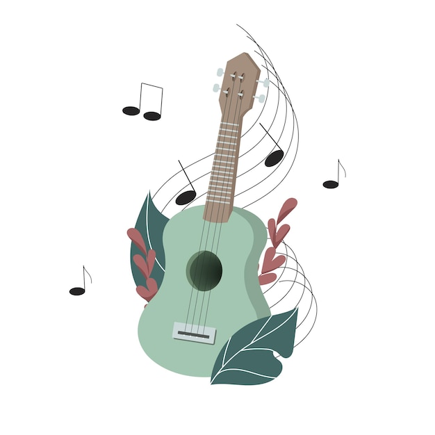 Simpatico cartone animato ukulele piccolo strumento musicale a corde di chitarra di stile hawaii vector