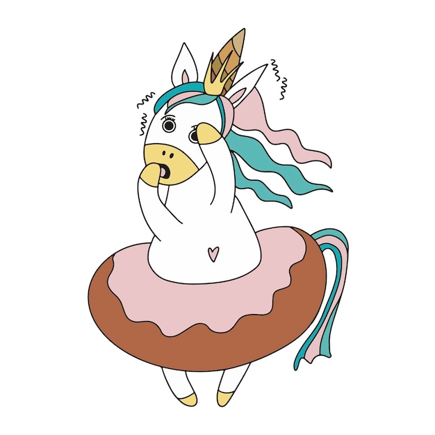 Simpatico cartone animato unicorno illustrazione vettoriale a colori raffigurante l'emozione della paura sfondo bianco