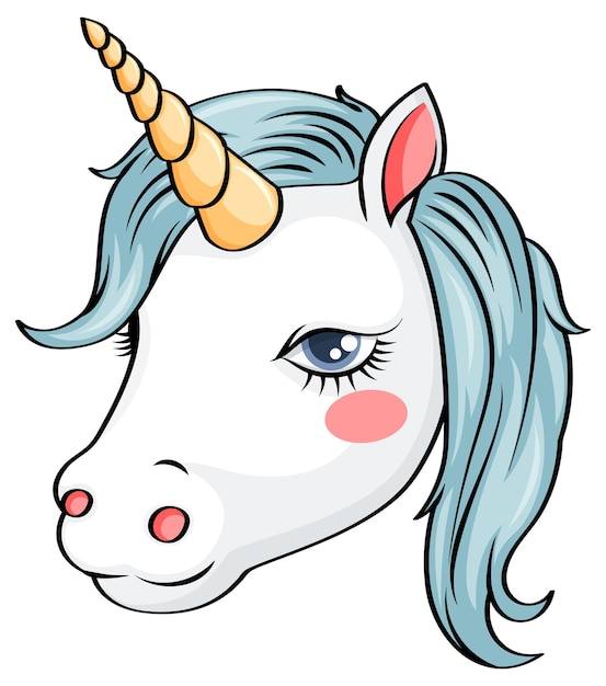 Cute Cartoon Unicorn Head with Pastel Mane