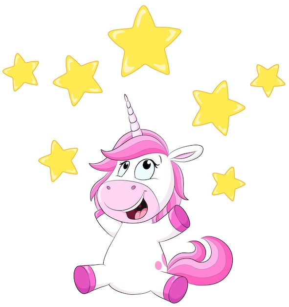 Vettore cartoon unicorn carino isolato su uno sfondo bianco