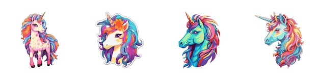 Cute cartoon unicorn set Vector illustration