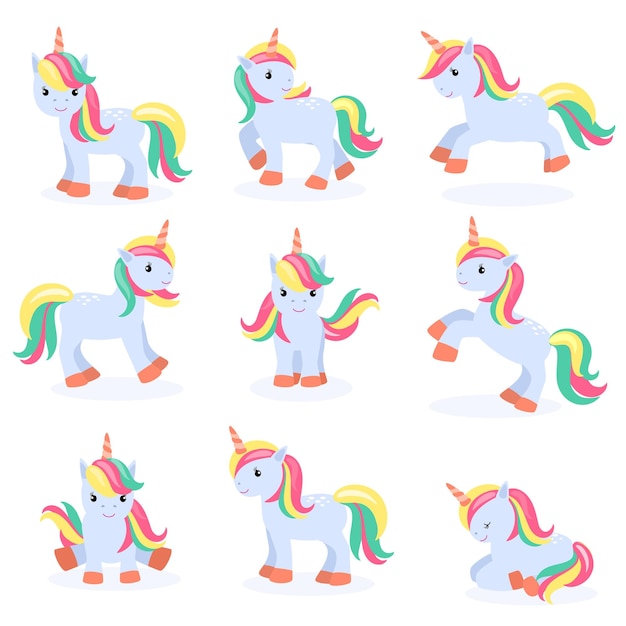 Cute cartoon unicorn set