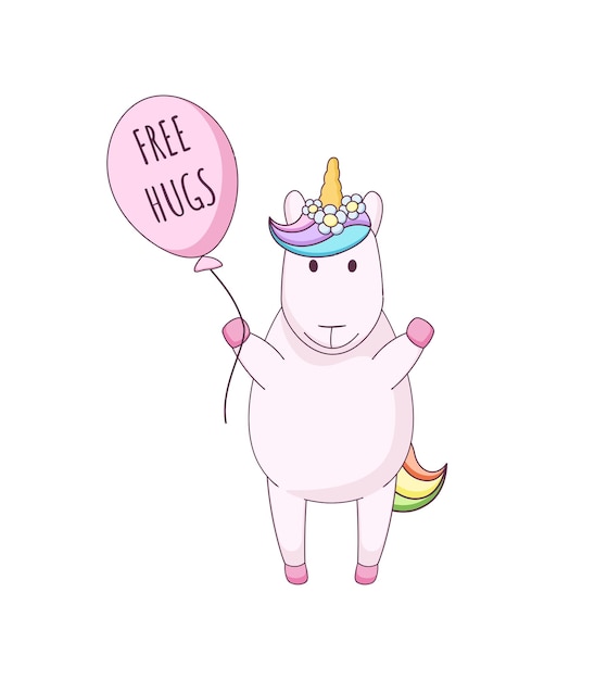 Cute cartoon unicorn with balloon