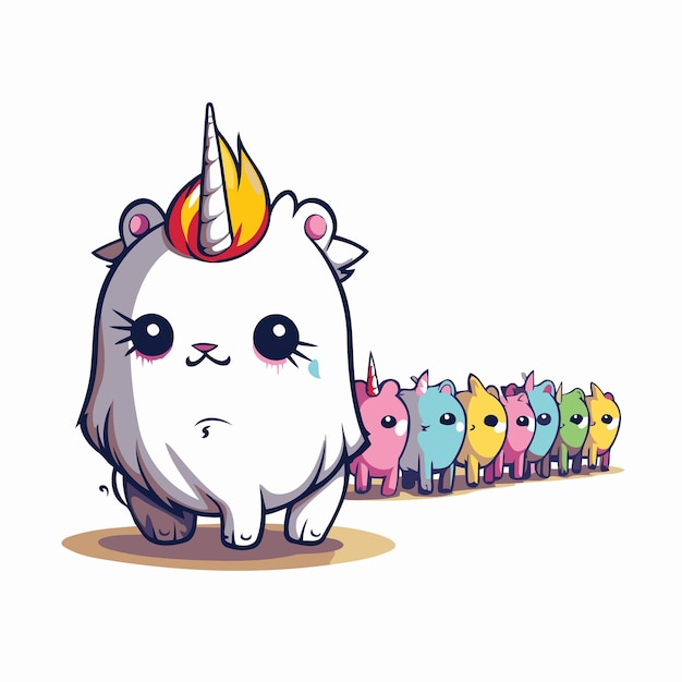 Vector cute cartoon unicorn with many little unicorns vector illustration